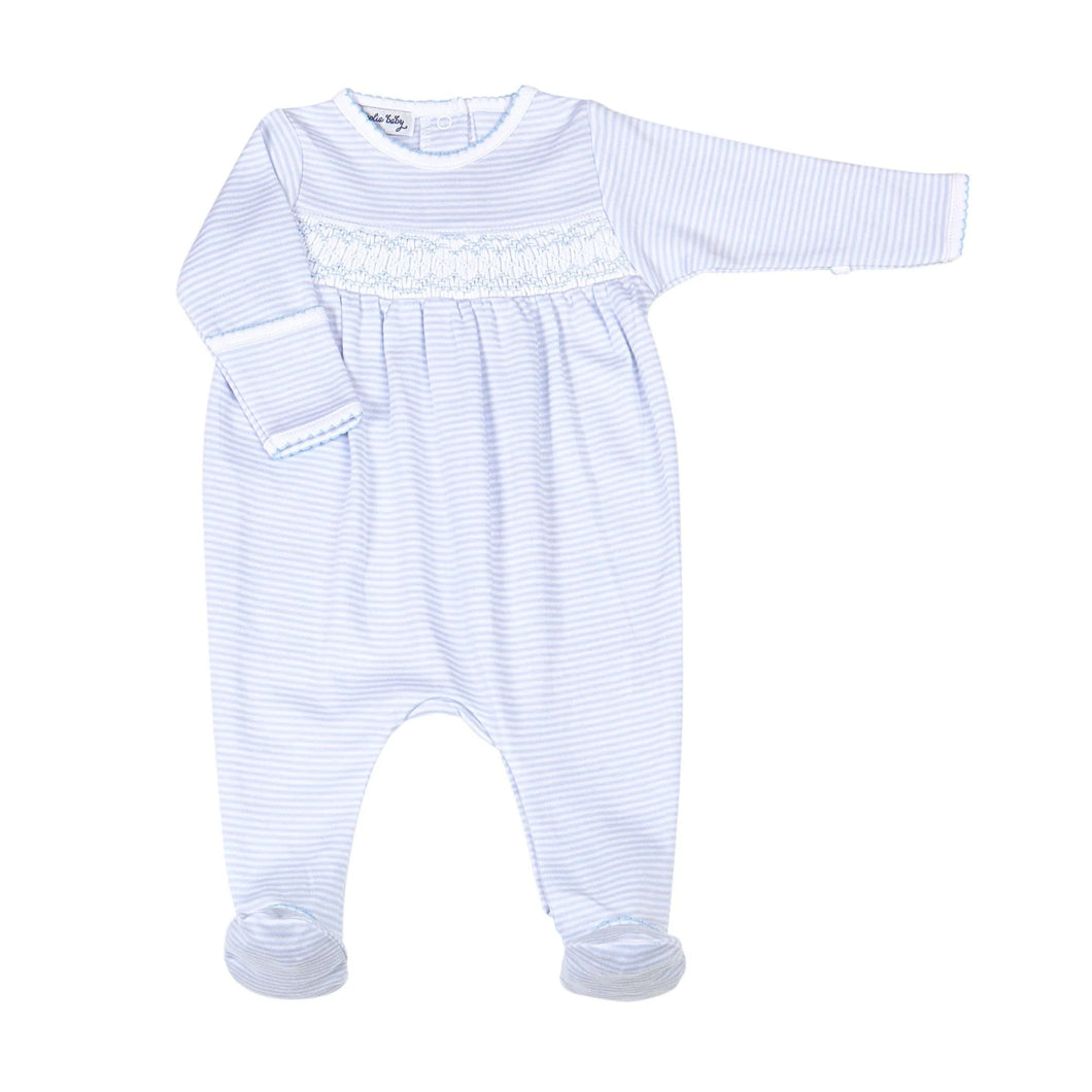 Blue Mini Stripes Smoocked Footie