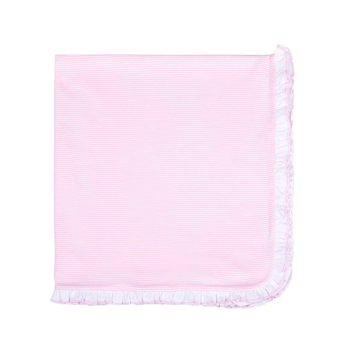 Pink Mini Stripe Ruffle Receiving Blanket