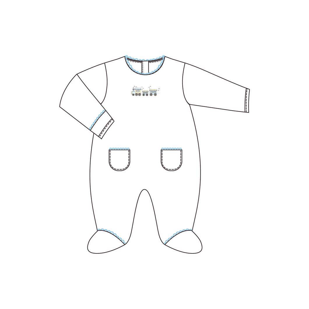 Little Train Embroidered Footie Pima Footie w/ Pockets