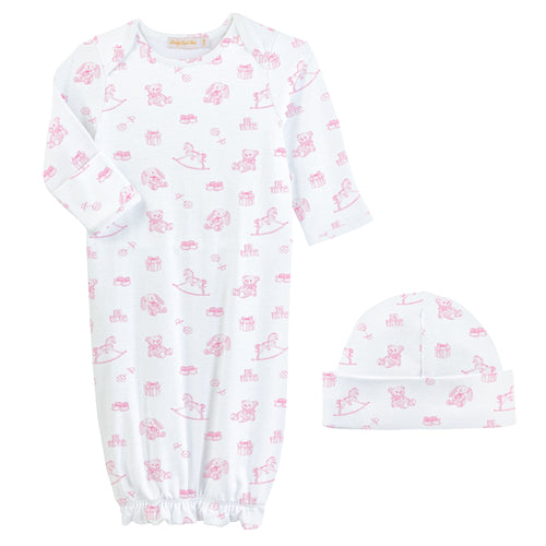 Pink Tiny Toys Printed Pima Gown & Hat Set