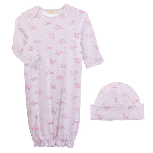 Tiny Bunch of Roses Pima Gown & Hat Set