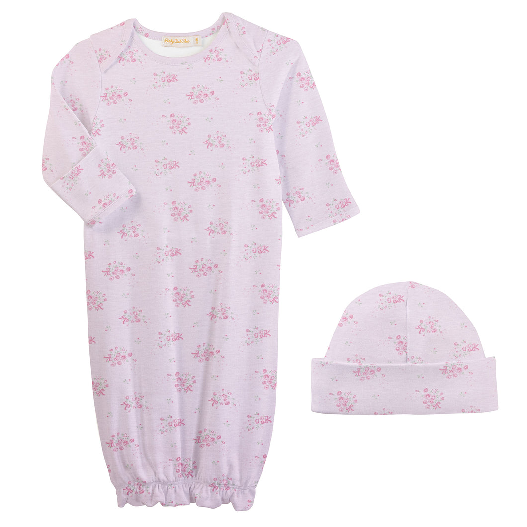 Tiny Bunch of Roses Pima Gown & Hat Set