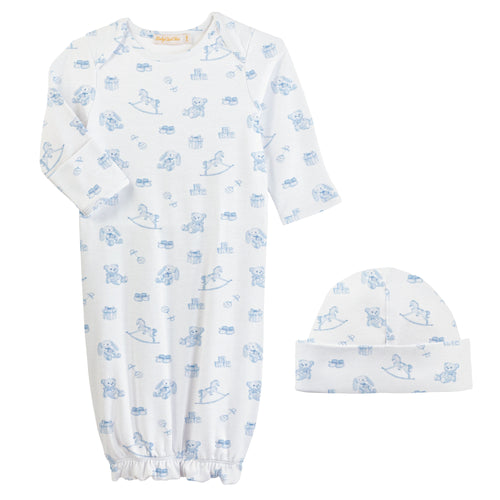Blue Toys Printed Pima Gown & Hat Set