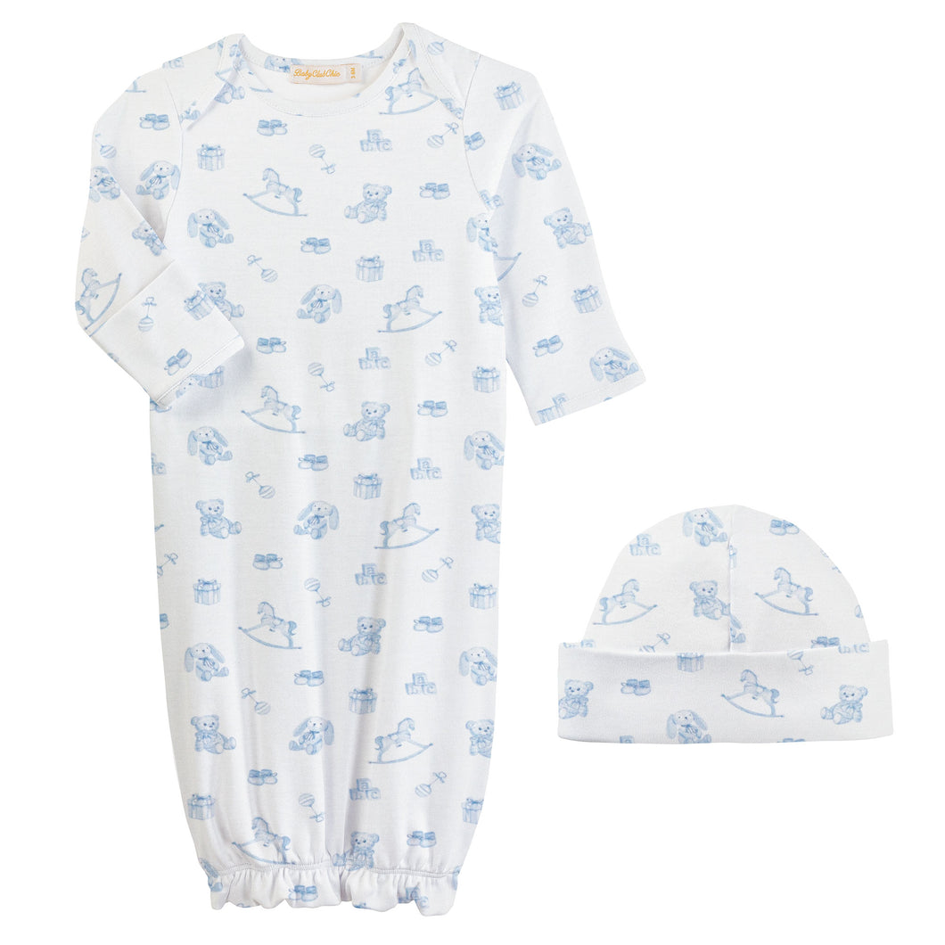 Blue Toys Printed Pima Gown & Hat Set