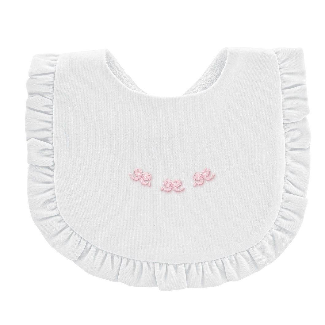 Little Bows Embroidered Pima Ruffled Bib