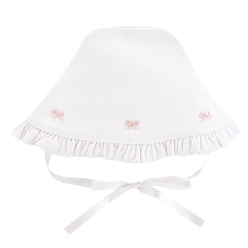 Little Bows Embroidered Pima Ruffle Bonnet