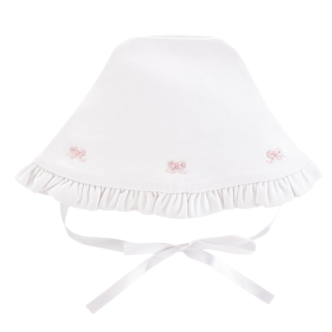 Little Bows Embroidered Pima Ruffle Bonnet