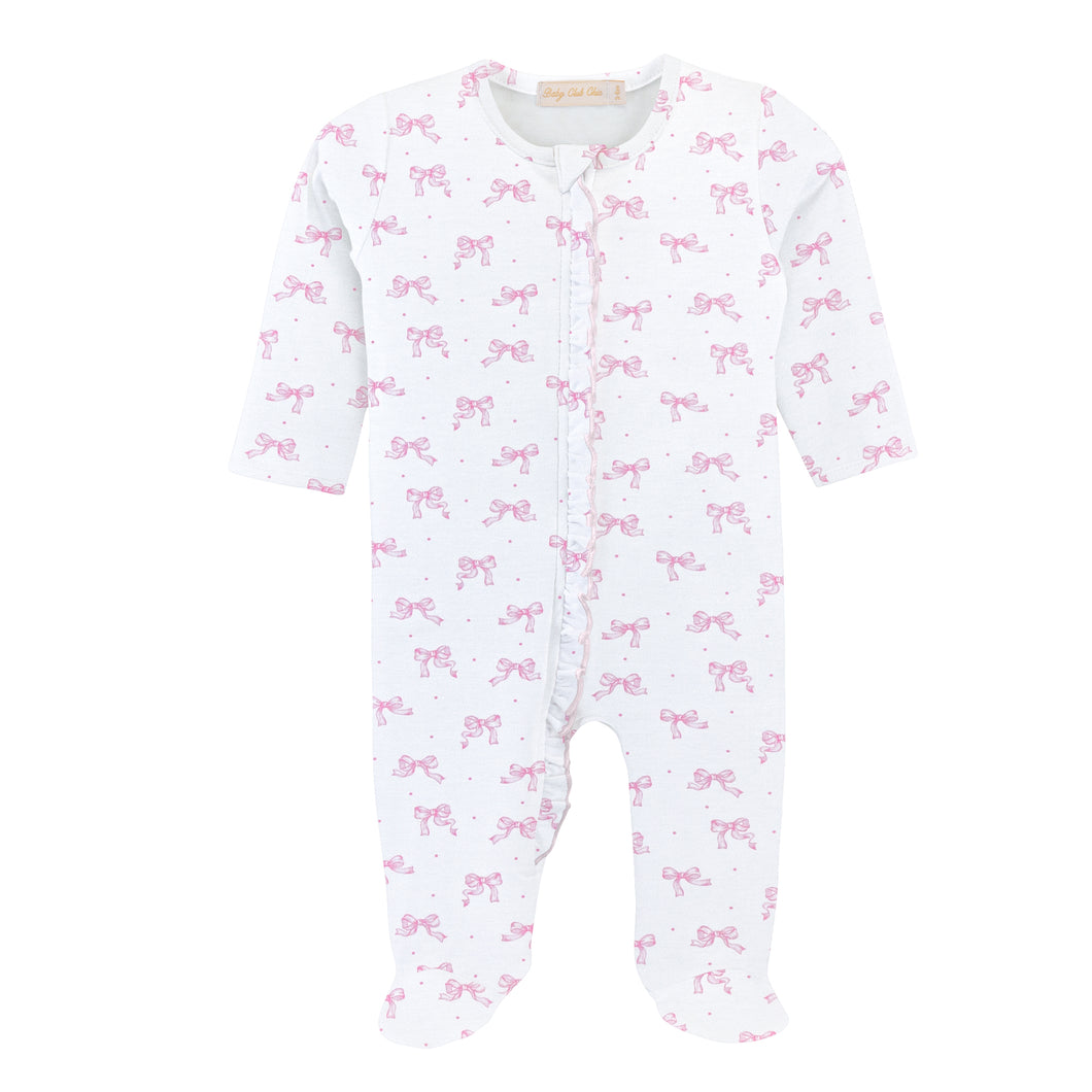 Tiny Pretty Bows Printed Pima Zipper Footie