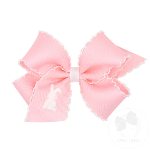 Medium Pink Grosgrain Bow with Moonstitch Edge and Easter Embroidery