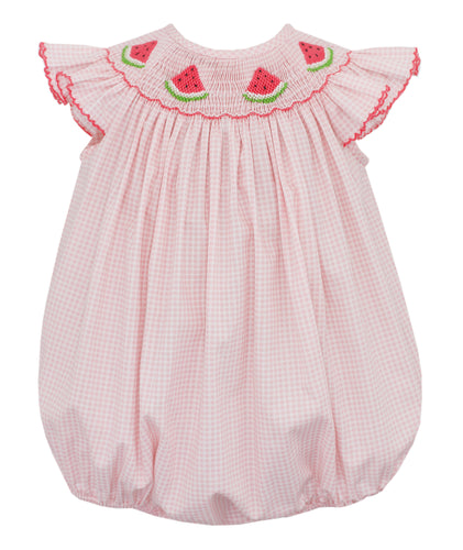 Pink Check Watermelons Smocked Bubble