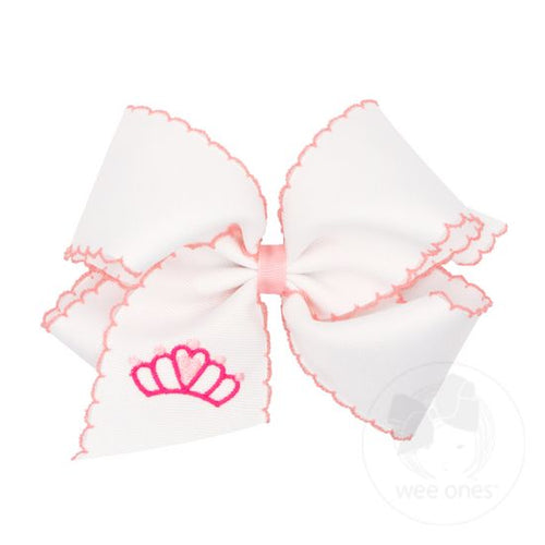 King Grosgrain Moonstitch Embroidered Crown Hair Bow
