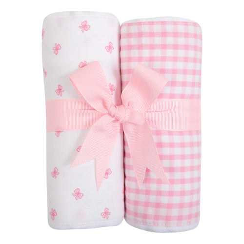 Pink Bow Set of 2 Burp Cloths