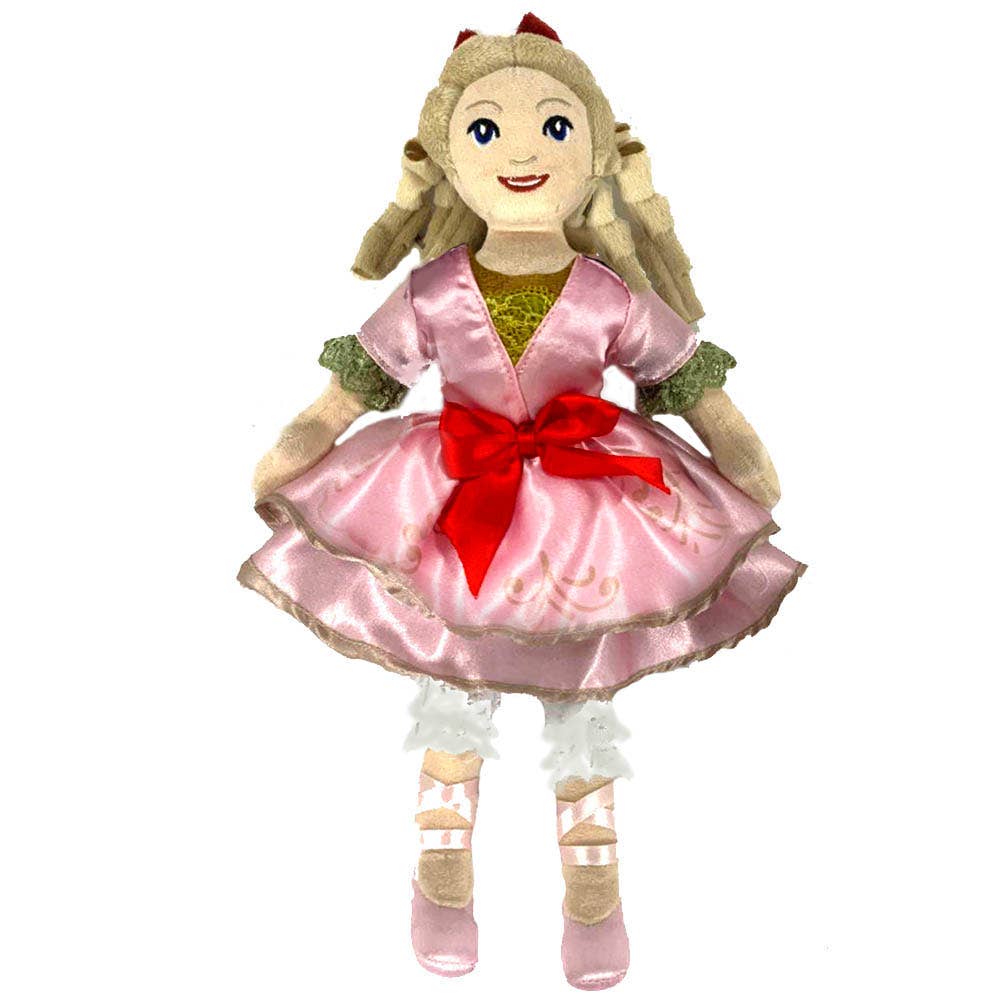 Clara Plush Doll in Soft Pink Satin Dress and Red Bow
