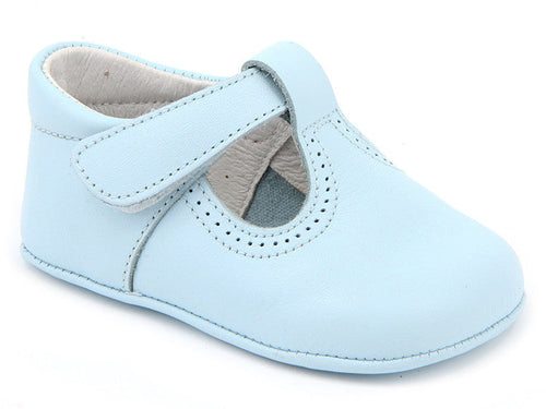Light Blue TStrap Leather Shoes