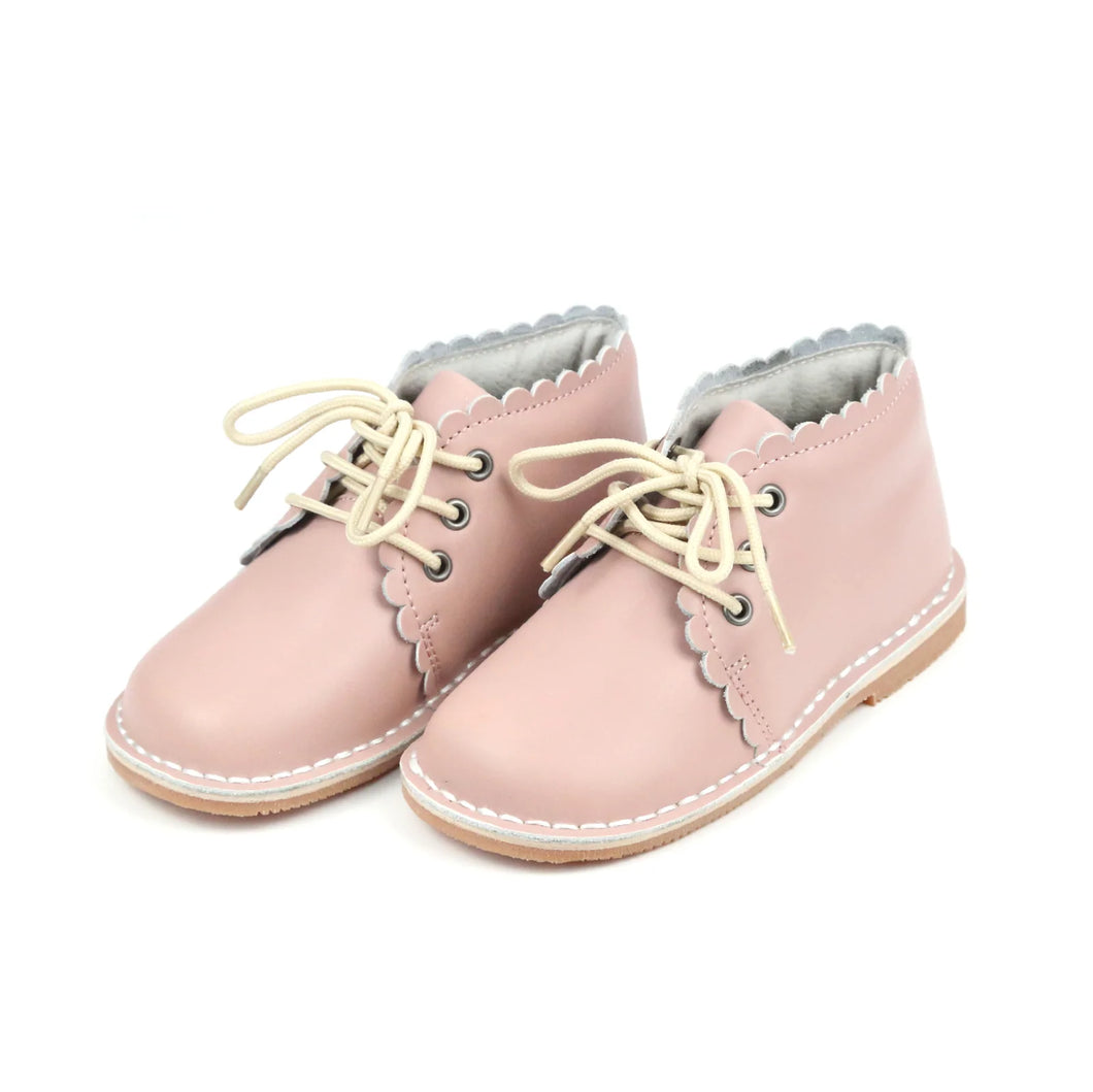 Georgie Dusty Pink Scalloped Lace Up Boot