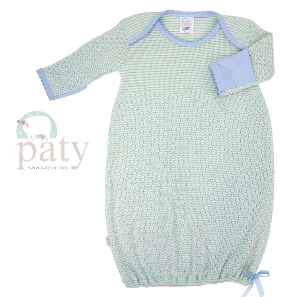 Long Sleeve Lap Shoulder Gown - Mint w/ Blue