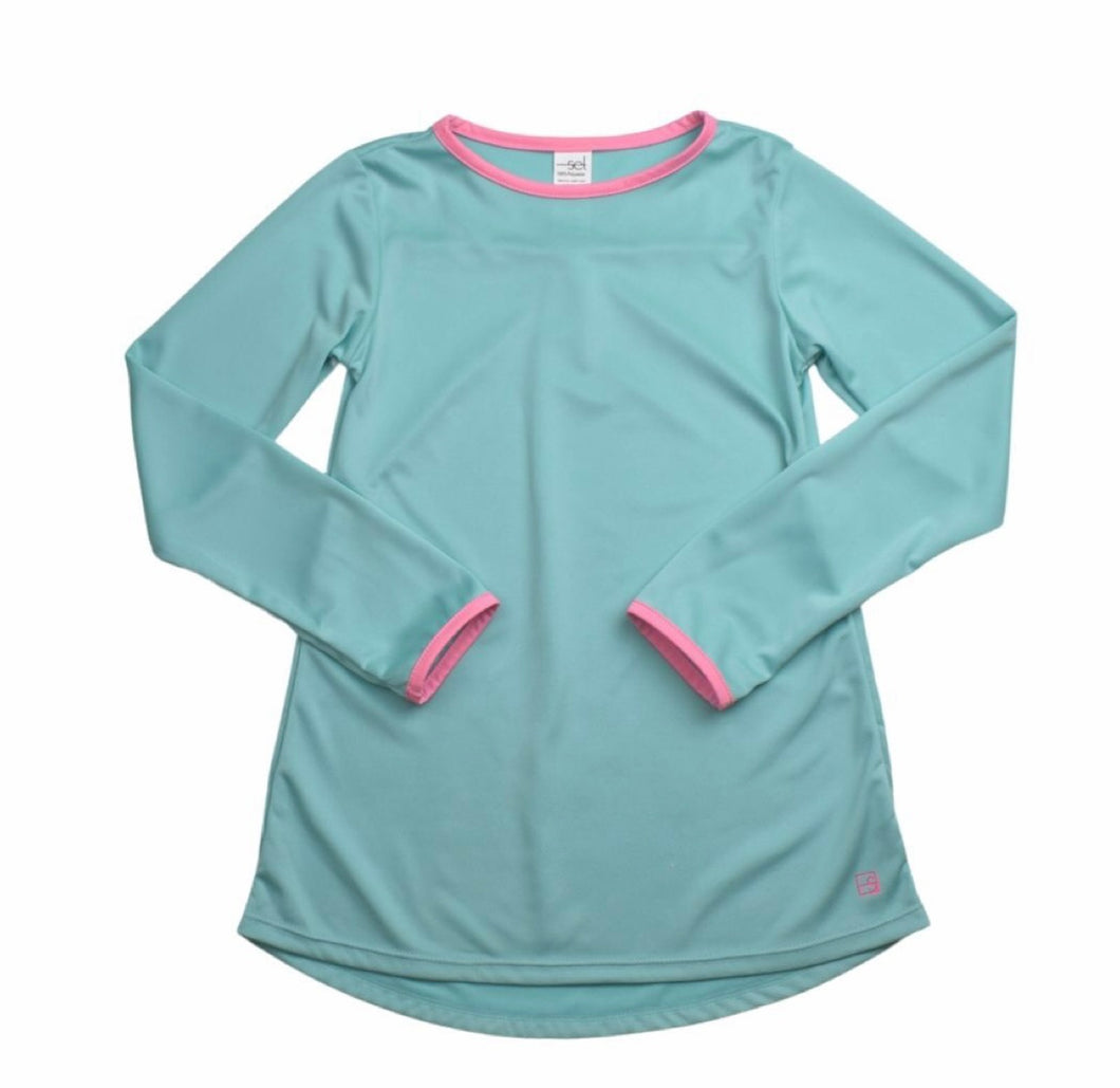 Lindsay Long Tee LS - Turquoise Athleisure / Pink Welting