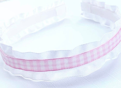 Pink & White Double Ruffle Headband
