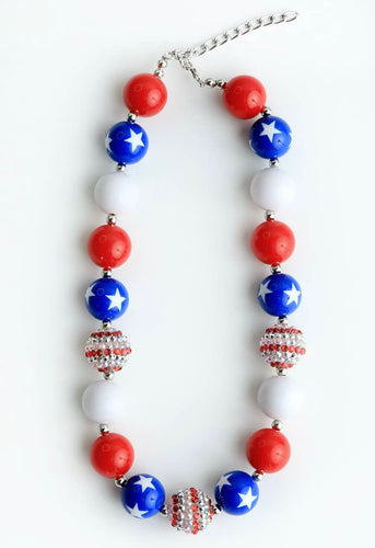 Red, White and Blue Beaded Necklace