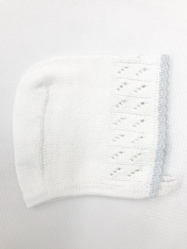 Knitted White/Blue Bonnet