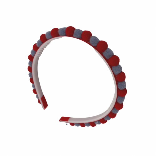 Pom Pom Headband-Red/Grey