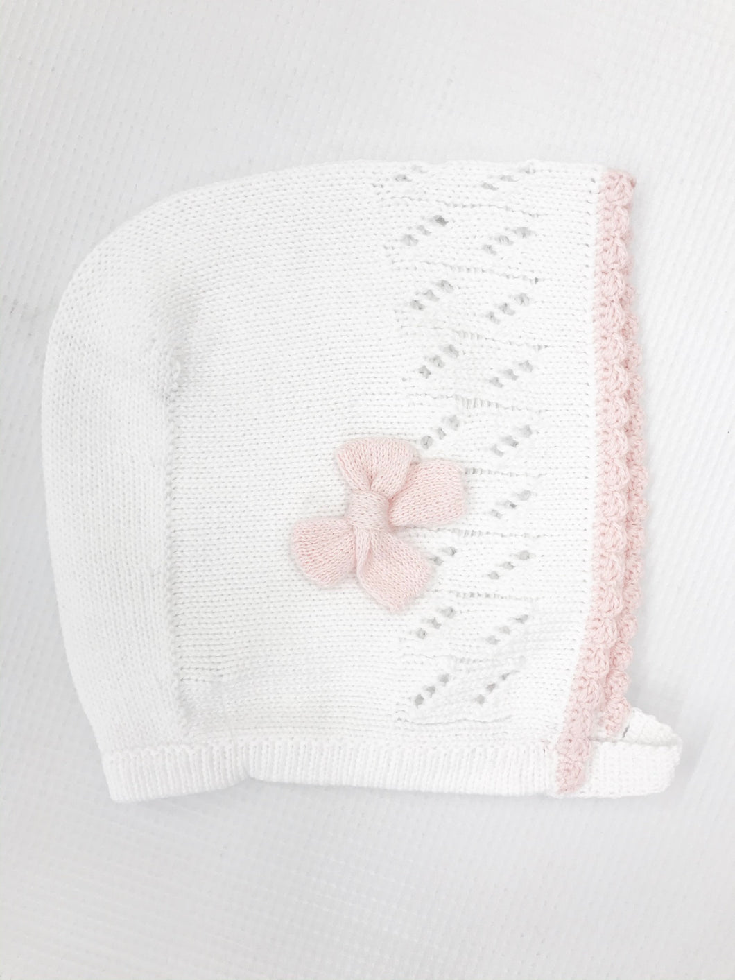 Knitted White/Pink Bonnet