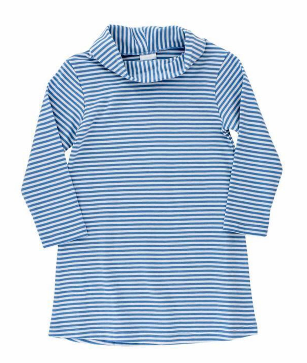 Cowl Neck Dress-Med Blue Stripe