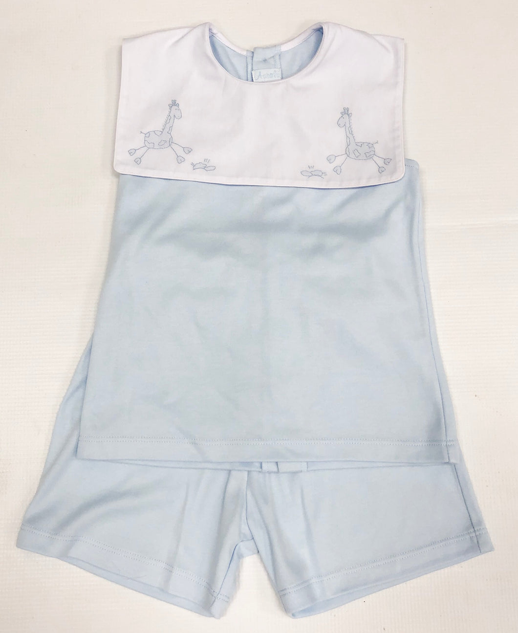 Blue Knit Short Set w/ Giraffe Embroidery