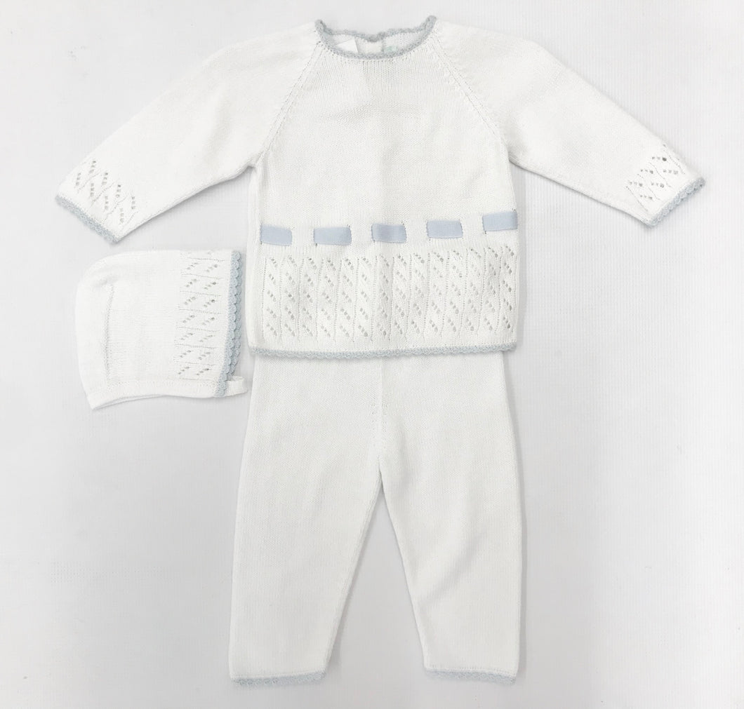 White/Blue Sweater Pant Set
