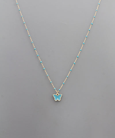 Turquoise/Gold Butterfly Bead Necklace