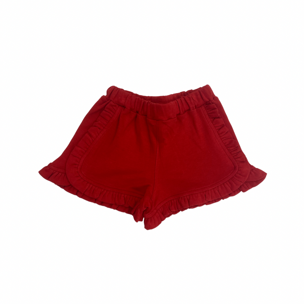 Red Ruffled Knit Shorts