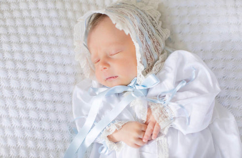 Custom Heirloom Day Gown and Lace T Bonnet