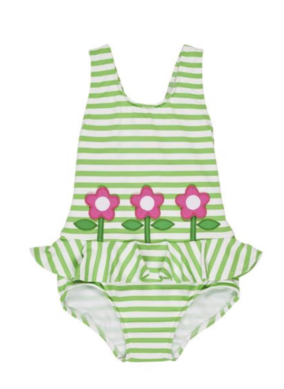 Green/White Stripe w Flowers Swimsuit