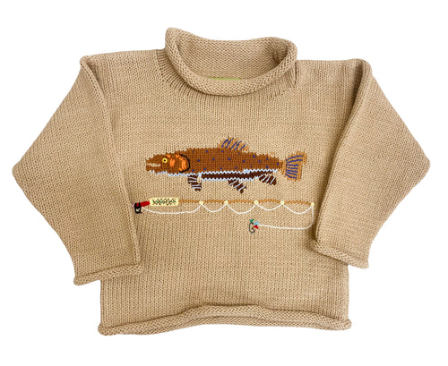 Trout and Fishing Rod Roll Sweater