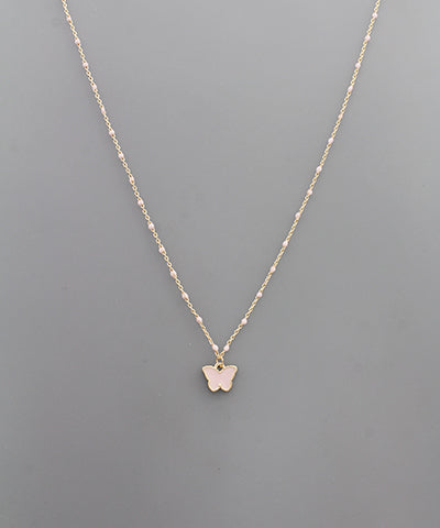 Pink/Gold Butterfly Bead Necklace