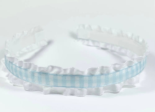 Blue & White Gingham Double Ruffle Headband