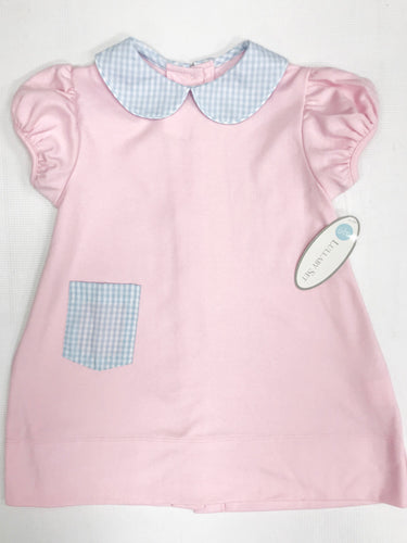 Pink Knit w/ Light Blue Gingham Collar Dress