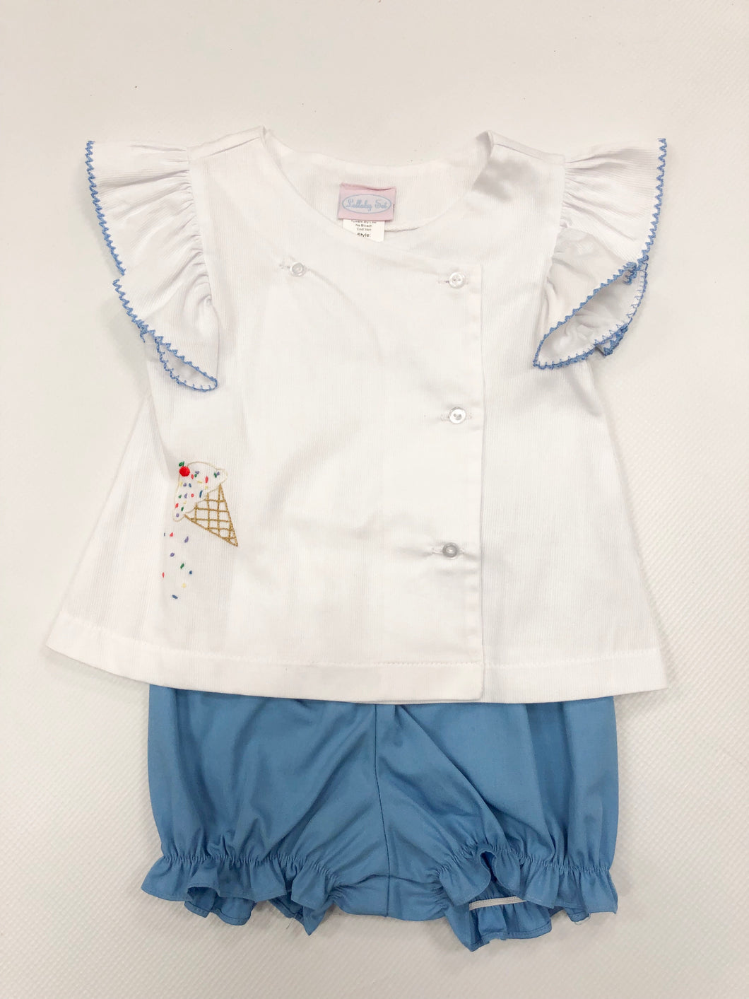 Ice Cream Cone Embroidery Top with Blue Bloomer Set