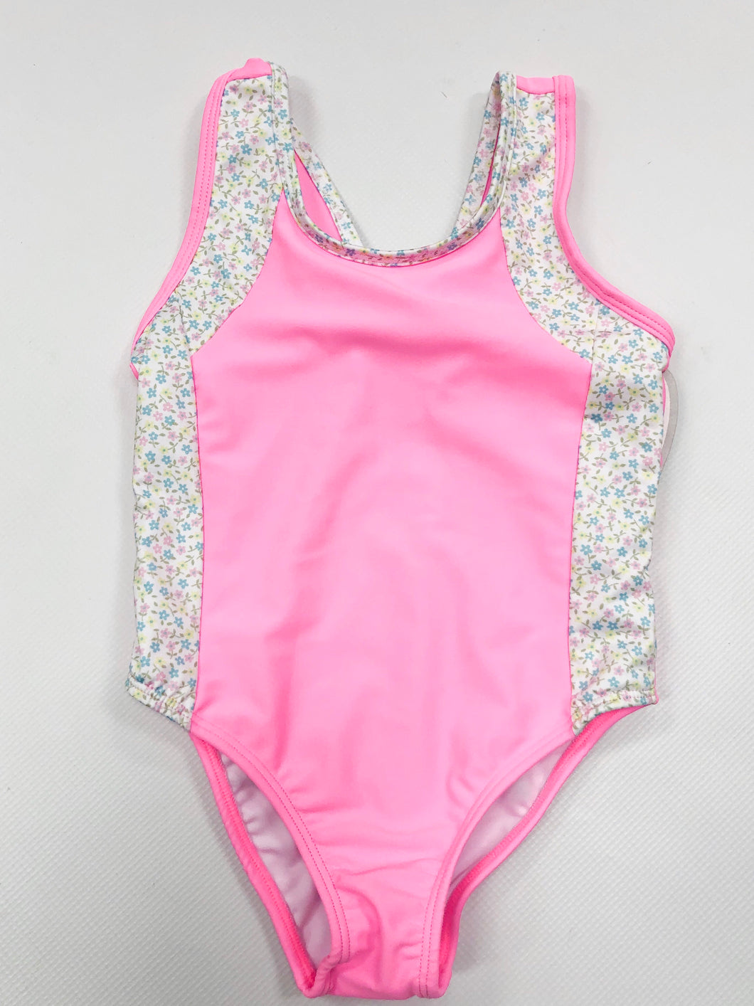 Pink w/ Floral Trim Bathing Suit
