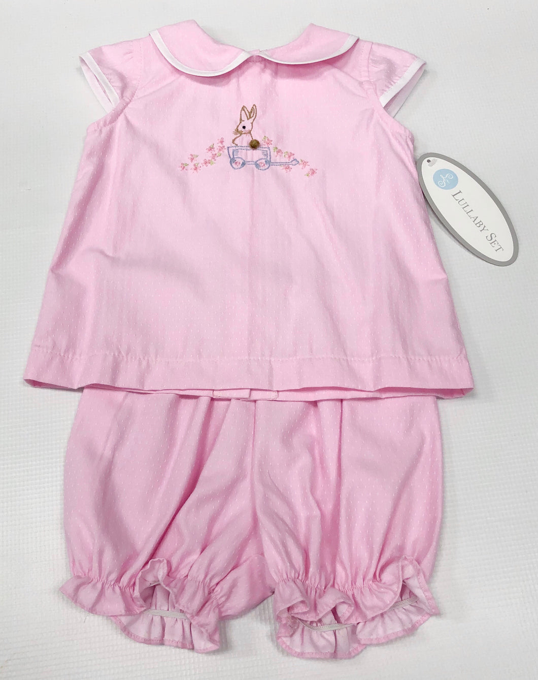 Pink Dot Bunny Embroidery Bloomer Set