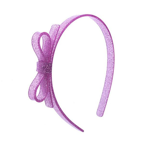 Thin Bow Headband-Pink Glitter